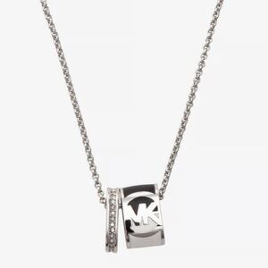 Michael Kors Silver Logo Pendant Necklace NIB